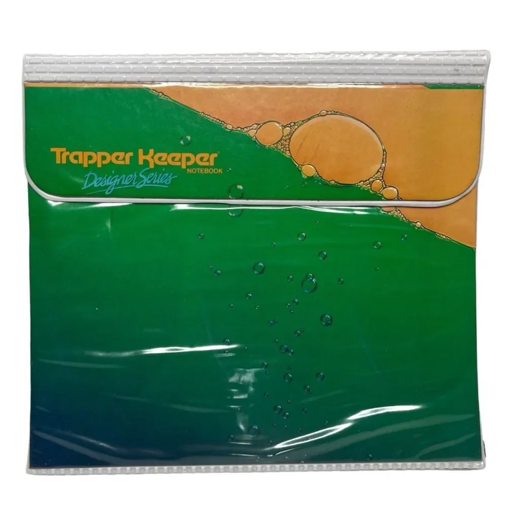 90s Vintage Trapper Keeper * Green Blue Bubbles Retro Look School Binder 1990s